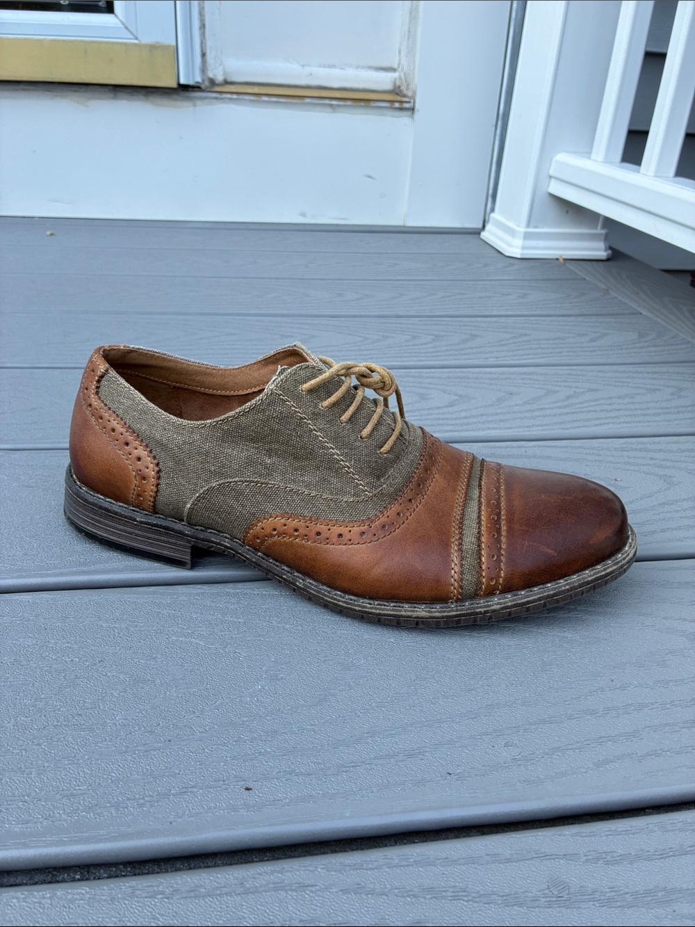 Steve Madden Camrin Wingtip Oxford Shoes Leather Canvas Upper Brown Size 10 - Picture 2 of 12